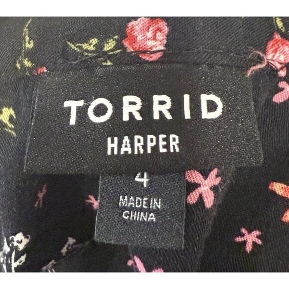 Torrid Harper Black Floral Print Blouse Womens Size 4 Flowy Fit Short Sleeve - Picture 5 of 7